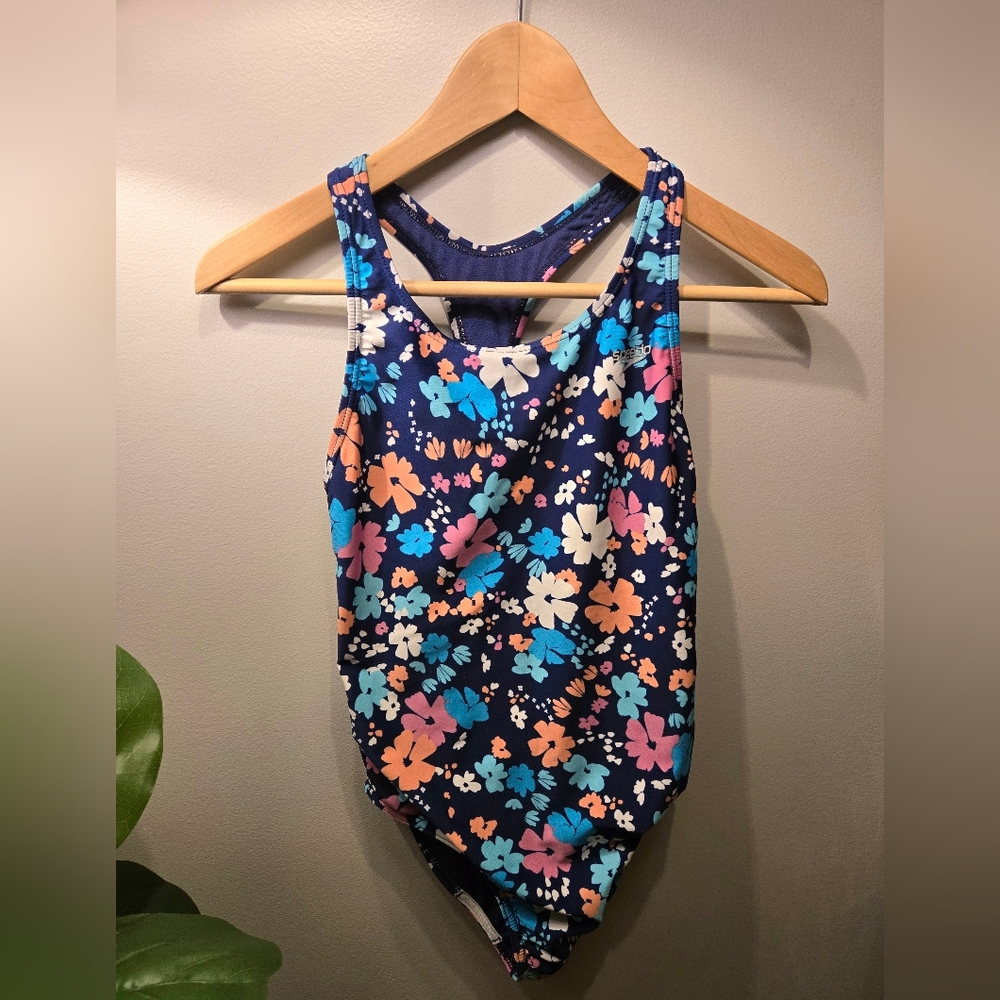 Speedo Navy One-Piece Swimsuit with Blue, Pink & Peach Floral Print